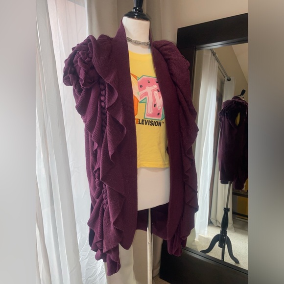 ✨🍇 Timeless Boho Elegance: Vintage Plum Sparkle Cardigan 🍇✨ - Picture 2 of 11